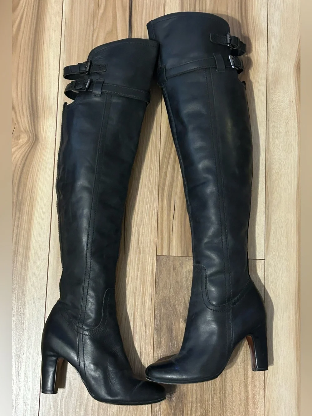 Sam Edelman Black Leather Over-the-Knee Heeled Boots Size 5.5/36